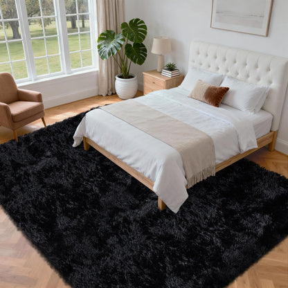 6x9 Area Rug for Living Room: Ultra Soft Fluffy Rug Modern Large Thicked Shag Rug for Bedroom Non Slip Indoor Fuzzy Carpets for Girls Kids Room Nursery Dorm Home Decor Black