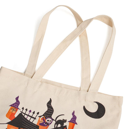 ATFUNSHOP 13.8" Large Halloween Tote Bag Trick or Treat 3 Pack Canvas Reusable Large Bucket with Handle for Kids