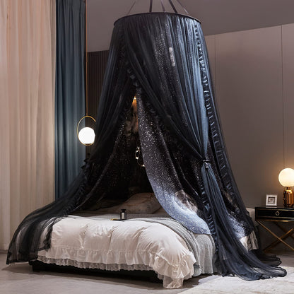 Kertnic Gorgeous Moon Printed Printed Bed Canopy for Girls & Adults, Room Decorative Cozy Bed Curtain Canopy Drapes, Round Dome Luxurious Lace Princess Canopies Mosquito Netting (Print Moon)