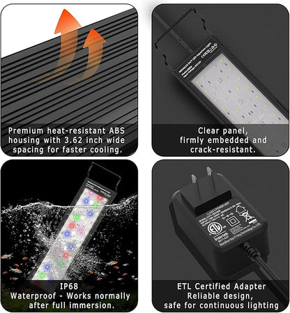 24/7 LED Aquarium Light for 18-24 Inch Plant & Fish Tank IP68, 12-Color & Gradient & Full Spectrum with Sunrise-Daylight-Moonlight, Auto On/Off, Brightness, Extendable Brackets for Freshwater