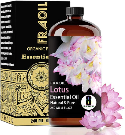 Lotus Essential Oil, Lotus Oil 8 Fl Oz 240ML for Diffuser Humidifier Yoga Cleaning DIY Candle Soap Making Perfume Gift for Women Essential Oils FRAOIL (Lotus 8 Fl Oz (Pack of 1))
