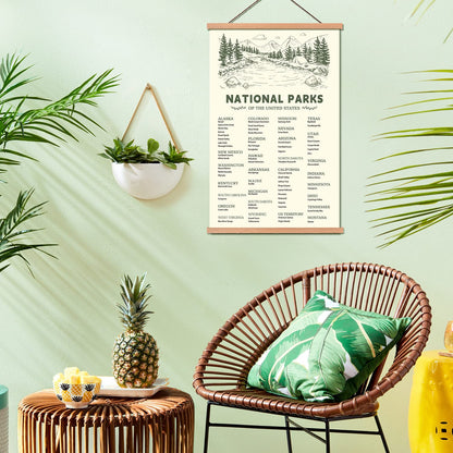 KAIRNE US National Park Checklist Poster,Park Posters for Travel Sign With Wooden Hanging Framed(28CMx46CM),Inspirational Rustic Decor,National Park Map Posters Gift for Hiker or National Park Lover