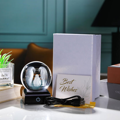 Qianwei Penguin Gifts for Women - 3D Crystal Ball 3.14'' Laser Penguin Decor Glass Animals Figurines Statue & Night Light