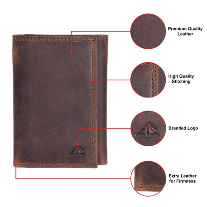 ASAD Leather Slim Everyday Trifold Wallet with ID Window and Multiple Card Slots | Genuine Leather Double Stitched RFID Blocking Stylish | Gift for Him | Hidden Card Pockets