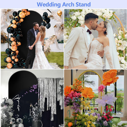 Metal Arch Backdrop Stand and Cover Set 7.2 ft, Wedding Arch Stand with Black Cover for Party, Birthday, Wedding, Bridal Shower, Baby Shower (Black, 7.2 ft)