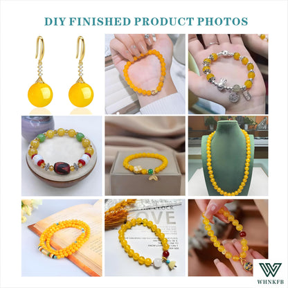 WHNKFB 6mm 100PCS Natural Yellow Agate Round Beads, Banded Loose Stone Beads for Jewelry Making Craft - 4mm 6mm 8mm 10mm Options with Free Elastic Cord