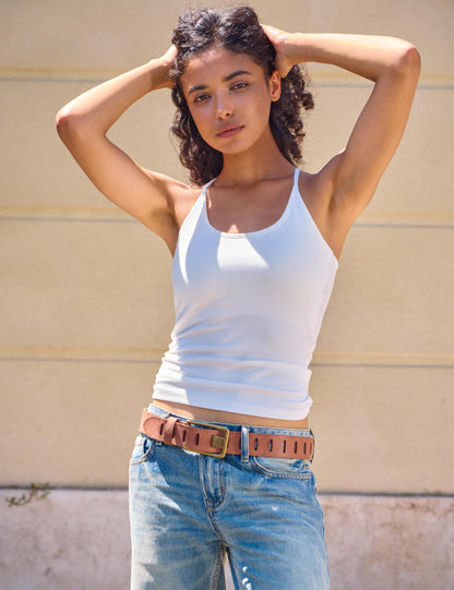 LyzerMia Womens Genuine Leather Belt for Jeans Pants Width 1.57" Western Cowgirl Wide Belts for Ladies with Gift Box, Tan, Fit for Low Waist 30"-34"