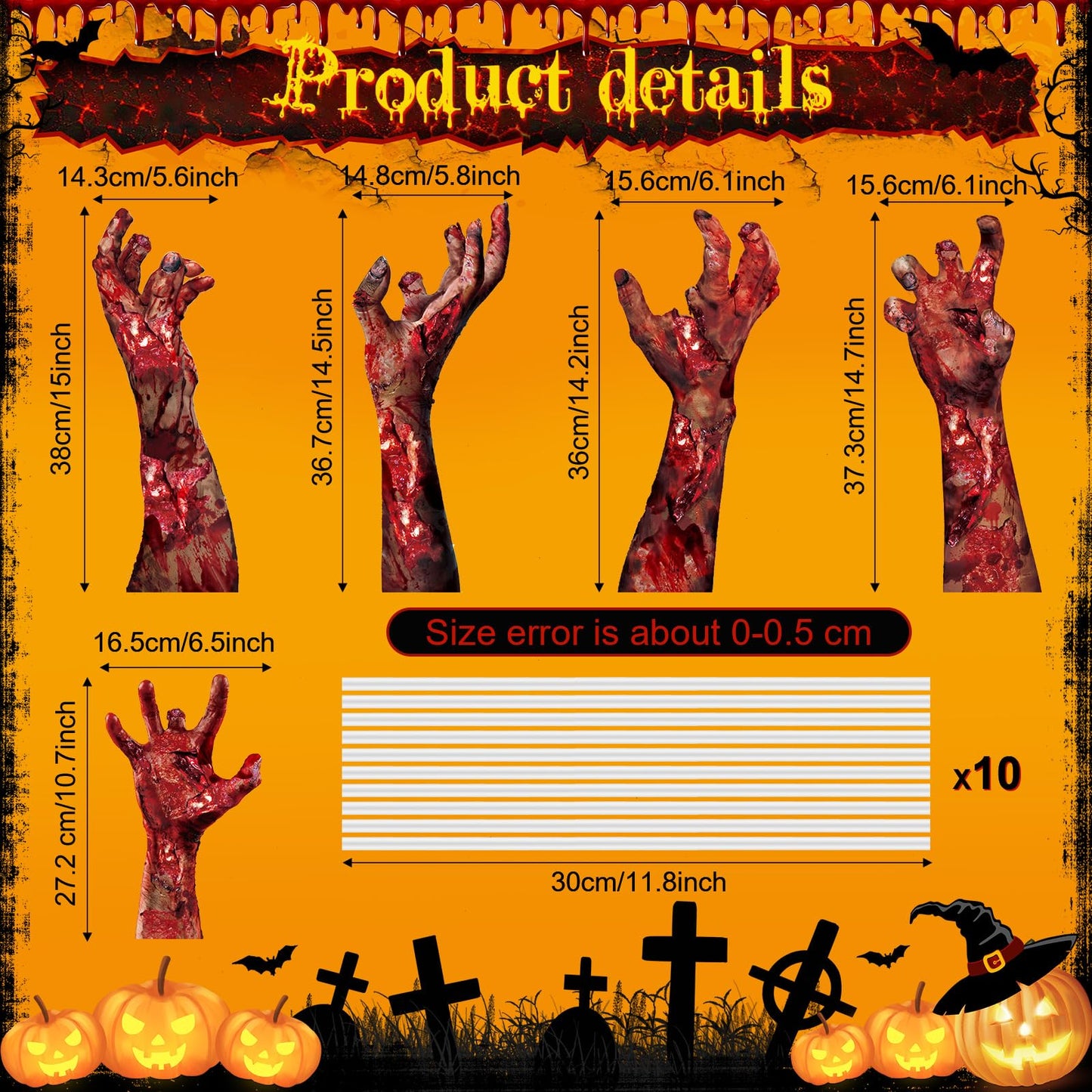 Blosssound 5 Pack Halloween Hands Yard Signs with Stake Scary Themed Halloween Lawn Decoration Ghost Hand Yard Stake for Outdoor Yard Lawn Garden Haunted House Decor
