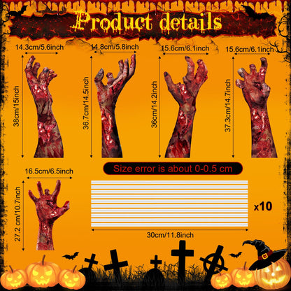 Blosssound 5 Pack Halloween Hands Yard Signs with Stake Scary Themed Halloween Lawn Decoration Ghost Hand Yard Stake for Outdoor Yard Lawn Garden Haunted House Decor