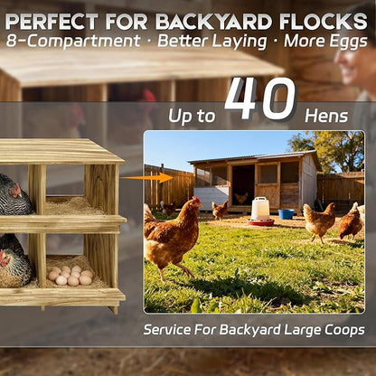 8 Holes Wood Nesting Boxes for Chickens, Gold Standard Two-Tier Chickens Nesting Box for Laying Eggs, Farmhouse Series Laying Boxes for Hens, Ducks and Birds