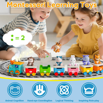 Toddler Toys for 1 2 3 Year Old, Electric Zoo Animal Train Set with Music, Lights & Steam, Montessori Counting, Matching & Sorting Learning Toys, Christmas Birthday Gifts for Baby Boys Girls 18 M+