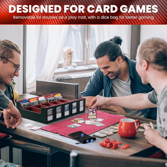 Red Trading Card Storage Box with Handle,5-Row Portable Game Case for 4000+ Cards, Leather Card Collection Case with Commander Display Window for MTG, Yugioh, and Sports Cards,Gifts for Card Collector