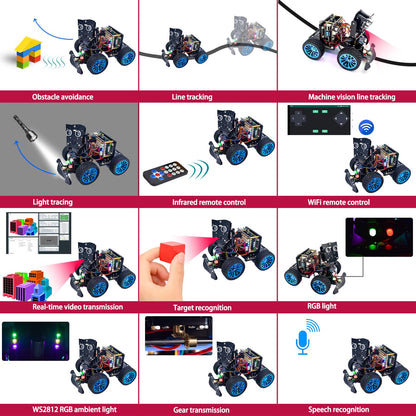 Adeept PiCar-B Mars Rover Smart Car Kit for Raspberry Pi 5/4B/3B/3B+, Obstacle Avoidance, Line Tracking, Light Tracing, Camera, Speech Recognition, Python, PDF Tutorials(Raspberry Pi NOT Included)