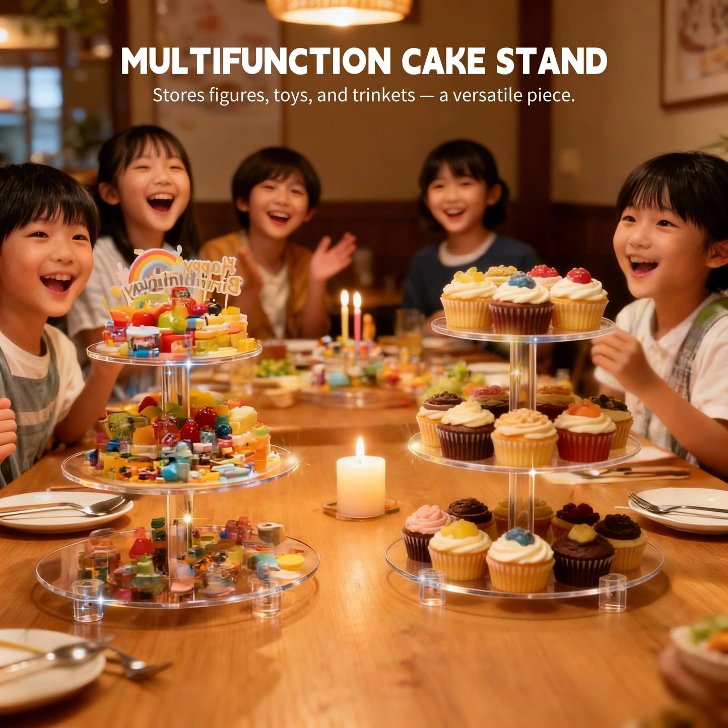 EffiQ-Rate 3 Tier Cupcake Stand, 4mm Thick Heavy Duty Acrylic Dessert Table Display Trays, 10" 8" 6" Round Cupcake Holder Decorative Bakery Tower for Wedding, Party, Baby Shower, Event