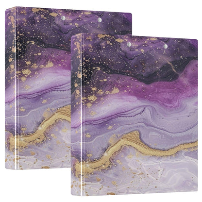 Purple Round Ring Binders 1.5 Inch White Pink Gold Marble Tie Dye 3 Ring Clipboard Binder for Office School Work Supplies File Folder Document 200 Sheet Capacity Easy Open