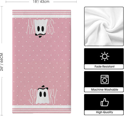 Cxtoweley Pink Ghost Decor Kitchen Towels Set of 2-18x26 Inch Halloween Dish Towels, Cute Spooky Polyester Towels for Bathroom & Farmhouse Decor