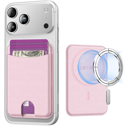 Miroddi for Magsafe Wallet, Magnetic Card Holder for iPhone 17/16/15/14/13/12 Series, Leather Magnet Phone Wallet Fit 4 Cards 3 Cash, Ultra-Thin, RFID Blocking, Light Pink