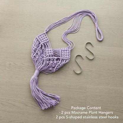 XINBOR Hanging Planter with Patterns,2Packs Macrame Plant Hangers Indoor Macrame for up to 8 inch Pot Crochet Boho Plant Hanger Holder for Indoor Outdoor with 2S Shaped Stainless Steel Hooks (Purple)
