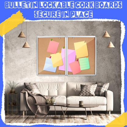2 Pack Enclosed Bulletin Board 48"x36" Weather Resistant Lockable Enclosed Notice Cork Case Display Board Wall Mounted 2 Locking Door Aluminum Frame for Back to School Classroom, 12xA4(Brown)