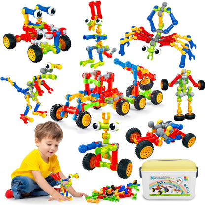 Caferria Building Blocks STEM Toys for 3 4 5 6 7 8+ Year Old Boy Girl Birthday Gift, 142 Pcs Building Toys for Preschool Classroom Educational Toy Building Sets Creative Activities for Kids