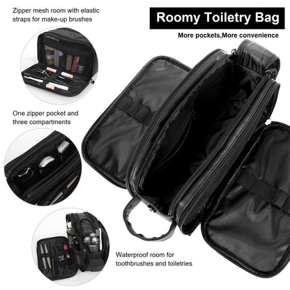 Ezday Toiletry Bag for Men and Women, Travel Essentials Shaving Dopp Kit, Travel Bag Toiletries Organizer Case for Grooming, PU Leather Water Resistant Cosmetic Bag Pouch (Black, Medium)