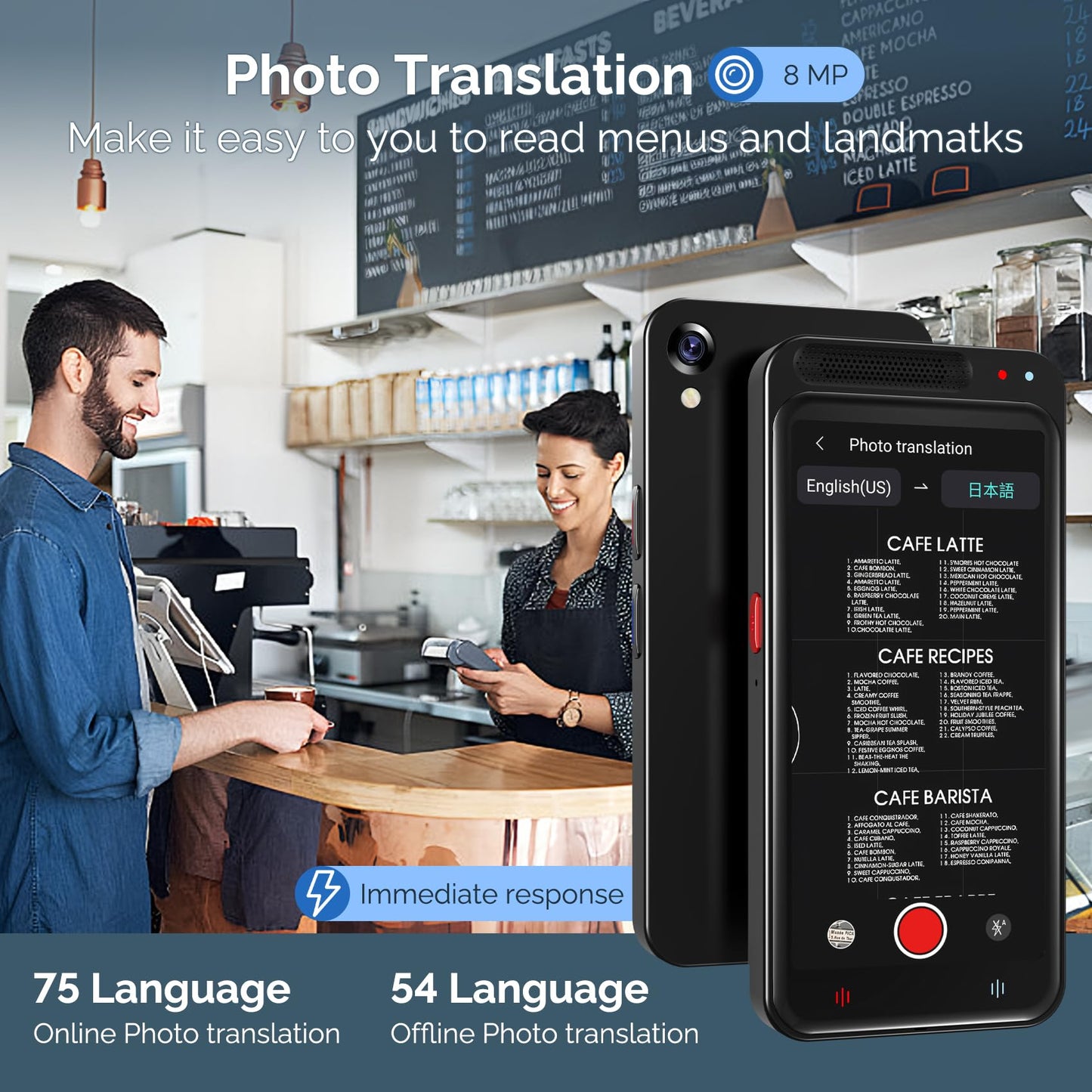 Language Translator Device, 150+ Languages Two-Way Real Time Translator Device No WiFi Needed Upgraded ChatGPT, Instant Translator, Offline&Text&Photo&Voice Translation for Travel Business Learning