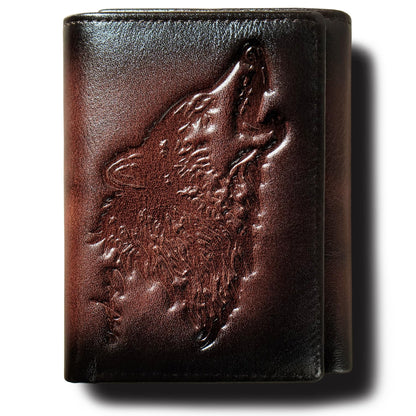 skneephate Men's Trifold Wallet,Wolf Wallets For Men Leather,Rfid Blocking,Gifts For Him Husband (coffee)