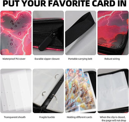 Collectible Trading Card Albums,4 Pocket Card Binder, 400 Double Sided Pocket PU Premium Zip Trading Collection Binderwith 50 Removable Sleeves, Card Folder forTCG, Sports Cards (Yellow & white)
