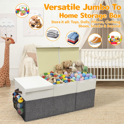 Extra Large Toy Storage Box with Lid, Collapsible Kids Toy Box, Sturdy Toys Storage Chest Bin Organizer Basket with Dividers for Kids, Boys, Girls, Living Room, Bedroom, Nursery, Playroom, 40"x14"x16"