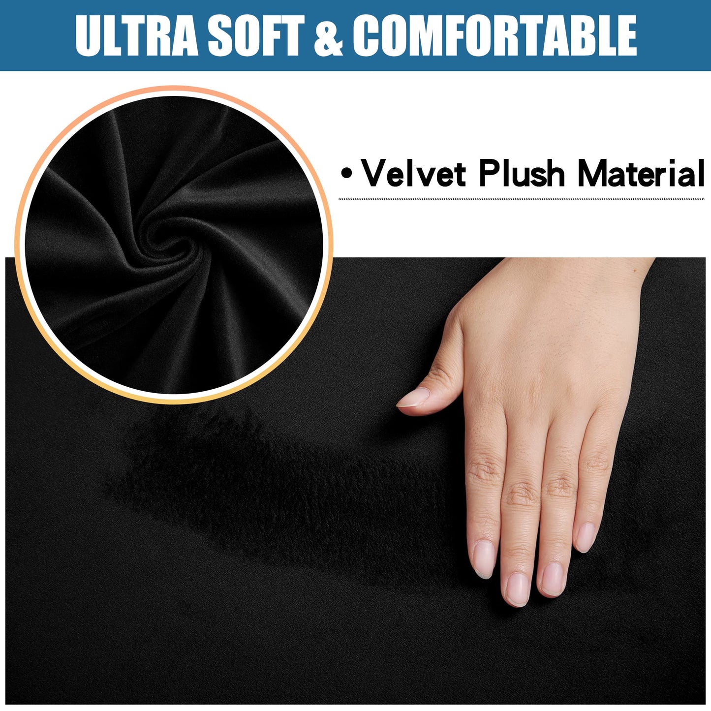 Smiry Velvet Seat Covers for Dining Room Chair Set of 2, Stretch Fit Removable Washable Chair Seat Cushion Protector Slipcovers with Ties, Black