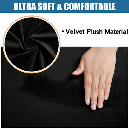 Smiry Velvet Seat Covers for Dining Room Chair Set of 2, Stretch Fit Removable Washable Chair Seat Cushion Protector Slipcovers with Ties, Black