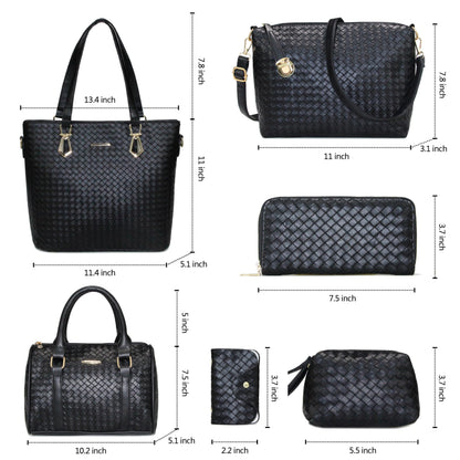 OTMIPIML Purses and Handbags for Women Synthetic Leather Tote Crossbody Bags Satchel Purses Set 6pcs (4A-Black-woven)