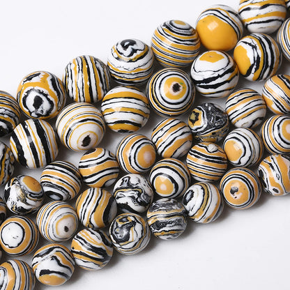 36pcs 10mm Natural Yellow Malachite Beads Round Loose Beads for Jewelry Making DIY Bracelets Necklace Crystal Energy Healing Power Stone (10mm, Yellow Black Malachite)