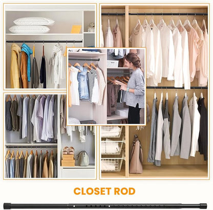Oval Closet Rod for Hanging Clothes Adjustable Closet Rods 18 to 52 Inch Heavy Duty Black Poles Bar Closet Rod Expandable for Wardrobes Laundry RV
