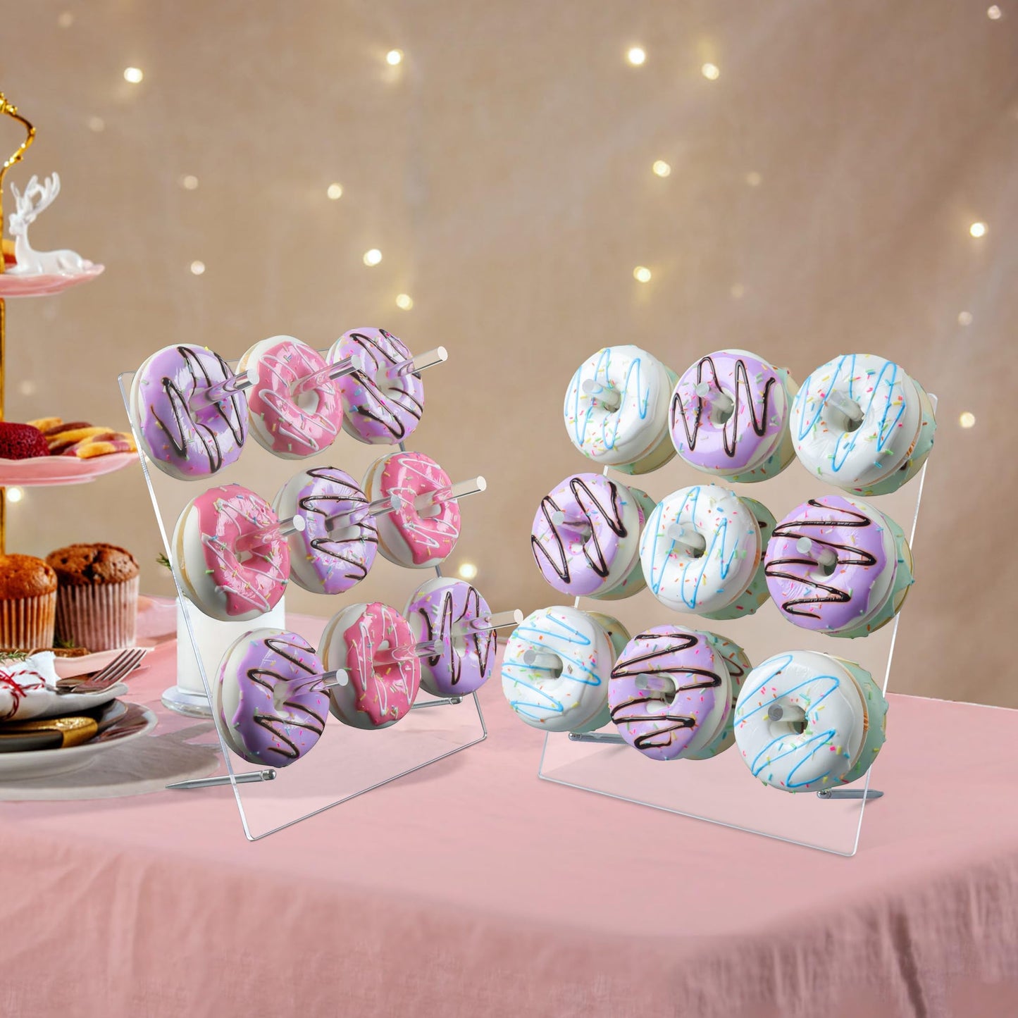 LoveDisplay Donut Wall, 2 Pack Acrylic Donut Stands for Dessert Table, 12 x 10 Inches, Perfect for Birthday, Wedding, Baby Shower, Christmas
