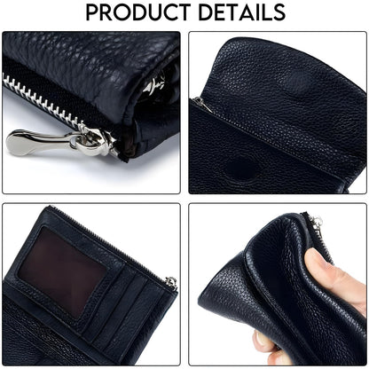 Pebble Leather Wallet,Unisex Short Genuine Leather Purse for Coins and Cards,Solid Multicolor Clutch Bags,Card Holder & Coin Id Cards (Red Black)