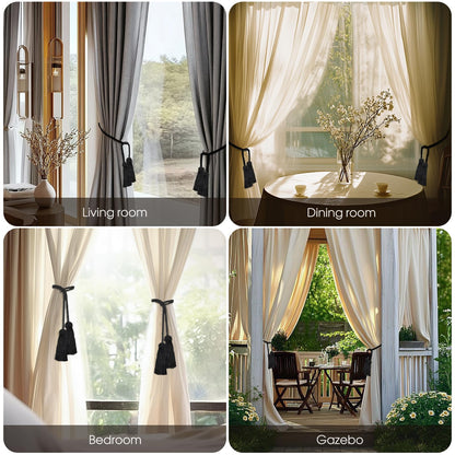 4 Pack Curtain Tassel Tiebacks, Curtains Tie Back Rope with Tassels, Handmade Decorative Curtain Holdbacks for Window Drapes - Black