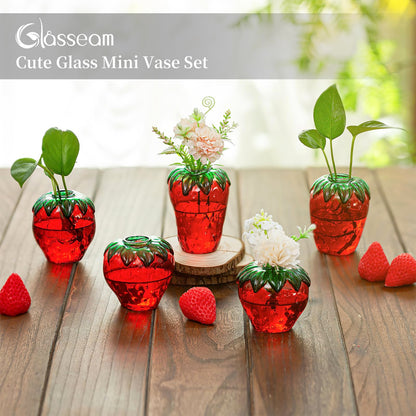 Glass Strawberry Propagation Vase Decor: Glasseam Cute mini vases Propagation Stations for Home - Unique 5Pcs Flower vase Set Terrarium Jar Gifts for Women Friends Mom Birthday Housewarming Holidays