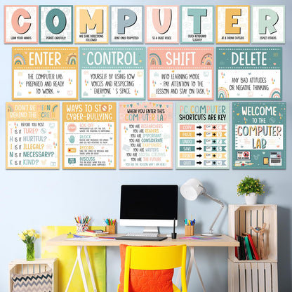 Computer Lab Poster Computer Science Posters Boho Classroom Rules Decorations Inspirational Technology Digital Keyboard Shortcuts Education Chart PC Decor Wall Art Back to School Teacher Supplies