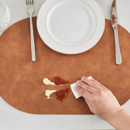 YLUSUJAKX Faux Leather Placemats Set of 8, Heat Resistant Oval Placemats 12" x 18", Waterproof Non-Slip Dining Table Mats for Kitchen Farmhouse Modern Home Decor