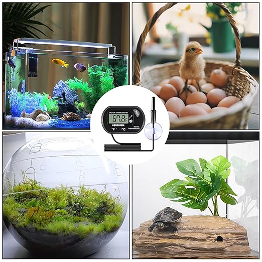 Aquarium Thermometer LCD Digital Fish Tank Thermometer with Water-Resistant Sensor Probe and Suction Cup for Turtle Incubators Terrarium Water Thermometer
