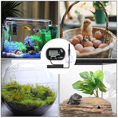 5pcs Aquarium Thermometer LCD Digital Fish Tank Thermometer with Water-Resistant Sensor Probe and Suction Cup for Turtle Incubators Terrarium Water Thermometer