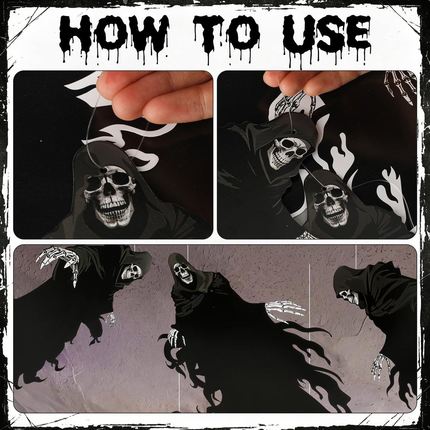 Preboun 20 Pcs Grim Reaper Hanging Decorations Magical Wizard Party Decorations Wizard Theme Birthday Paper Ceiling Streamers Spooky Ornaments for Kids School Classroom Birthday Halloween