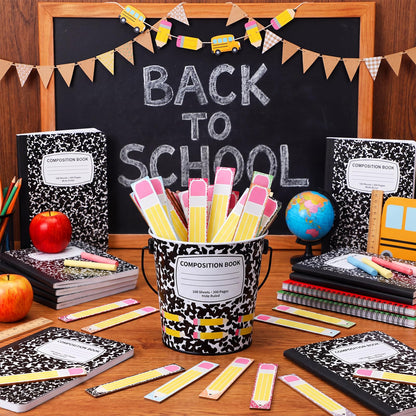 ReliThick 101 Pcs Compositoin Notebook Flip Name Sticks with Metal Buckets Back to School Talking Sticks with Metal Holder Set for Classroom Management Tool Teacher Essentials Educational Activities