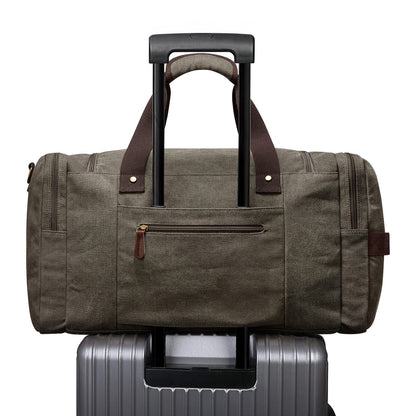 S-ZONE Large Canvas Travel Duffel Bag Weekend Overnight Bag with Shoes Compartment Holdall Gym Bag with Multi-Pockets for Men and Women, Army Green, X-Large