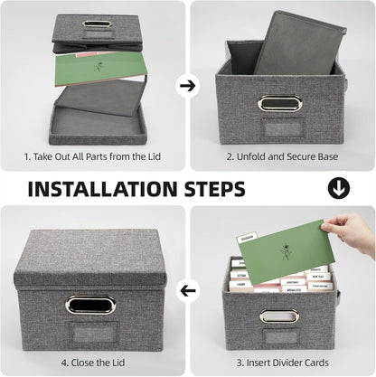 Greeting Card Storage Box, Linen Storage Box with 16 Adjustable Dividers, 84 Labels, 1 Marker Pen, Perfect for Organizing Greeting Cards, Envelopes, Photos 1 Pack Grey