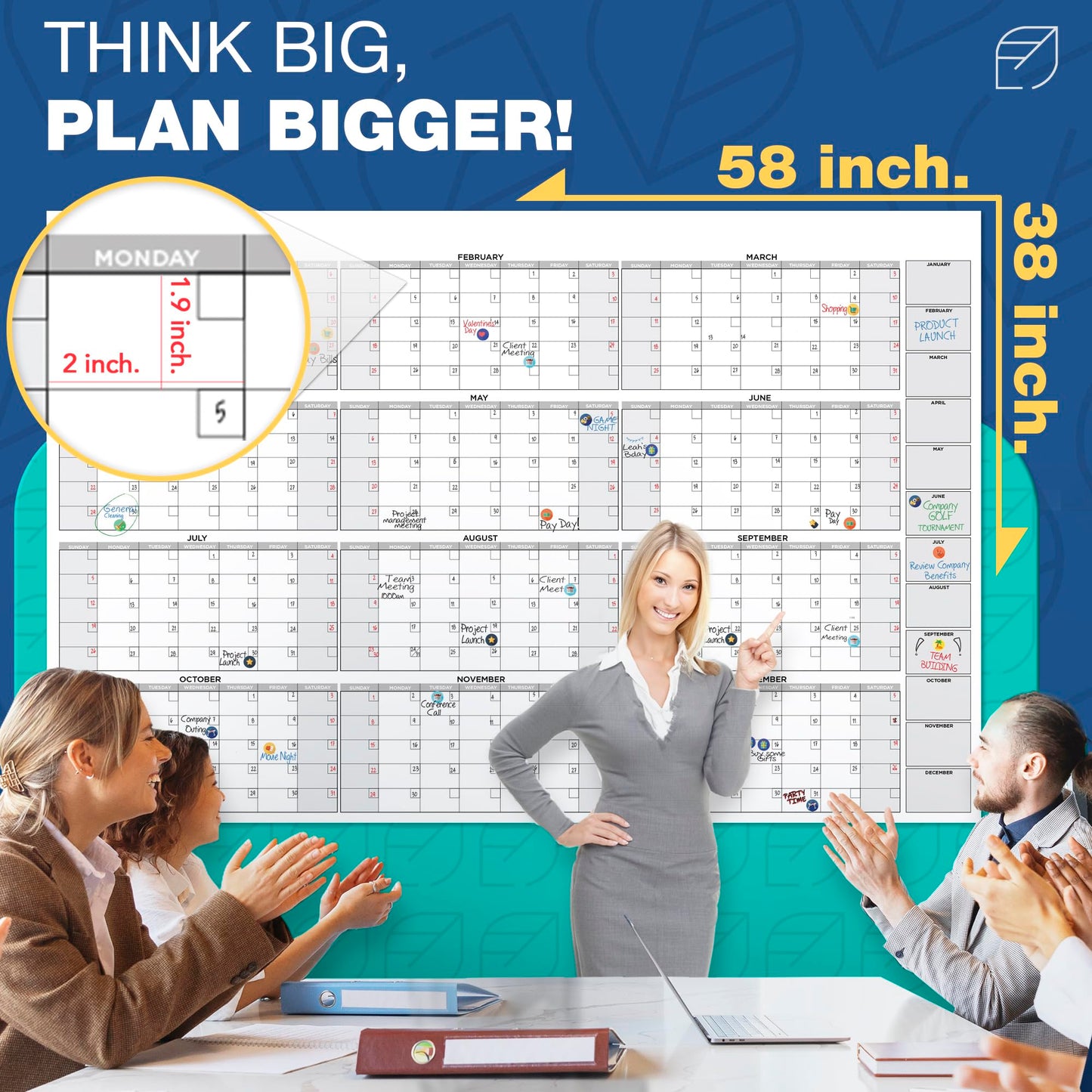 Big Calendar 2026 | 58"x38" | Giant Dry Erase Yearly Planner for Home Office | Full Year Wall Calendar | Large Annual Wall Planner