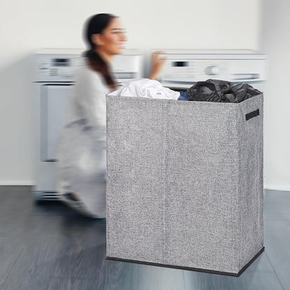 DOKEHOM 150L Extra Large Laundry Hamper with Lid, 2-Section Double Laundry Basket with Removable Mesh Liner Bags, Collapsible Clothes Sorter for Family, Bedroom, Laundry Room, Grey