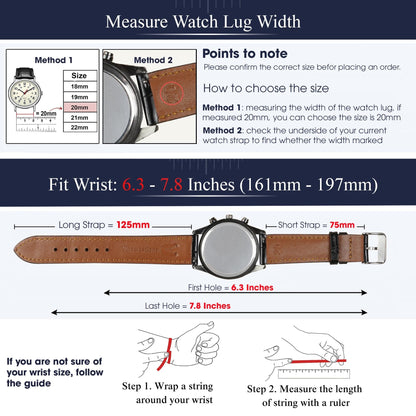 vinacreations 20mm Vintage Blue Leather Watch Band Men Quick Release Replacement Strap Soft Handmade Wristband Stainless Steel Buckle, Christmas Father's Gift for Dad Son Husband DH-204-20MM