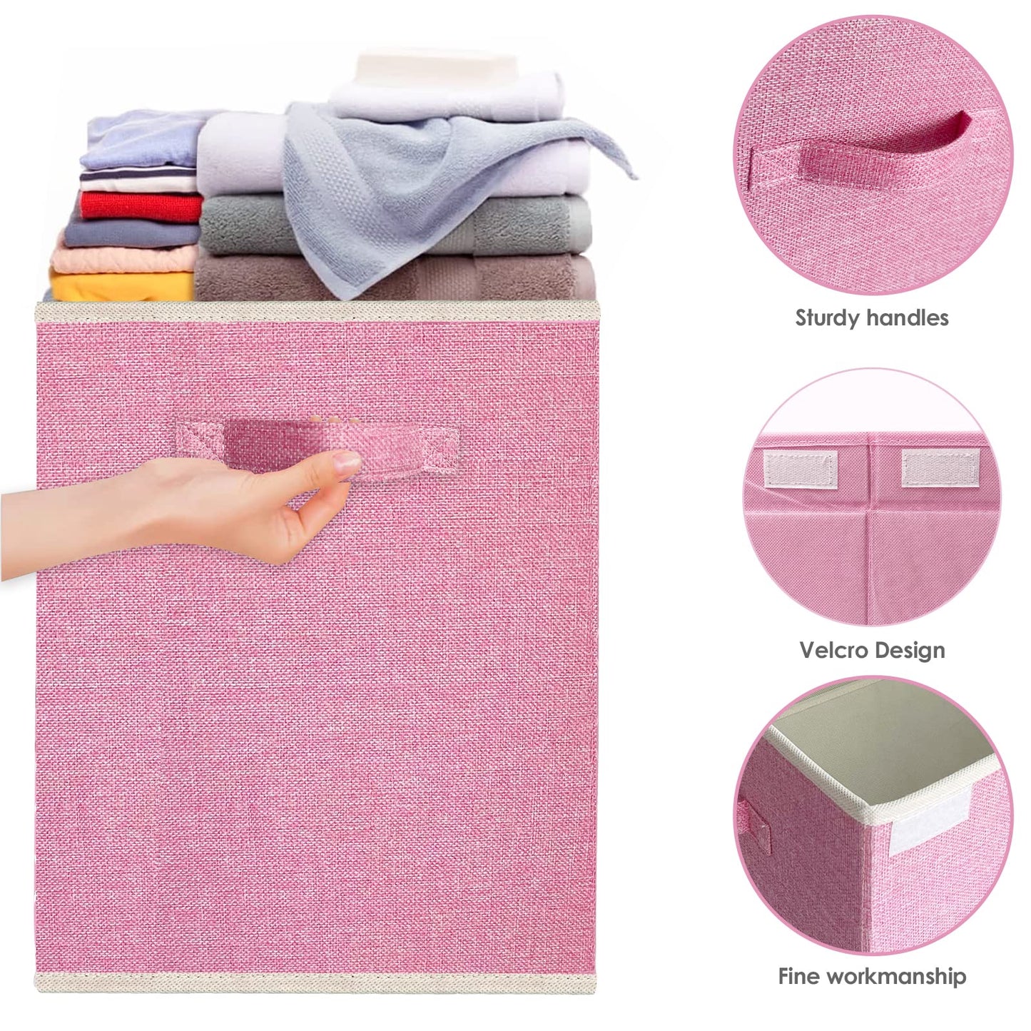 VERONLY Large Collapsible Toy Storage Box with Lid & Handles - Kids Organizer Chest for Toys, Clothes, Blankets (Pink, Nursery, Playroom, Bedroom)-24.5''×13''×16''